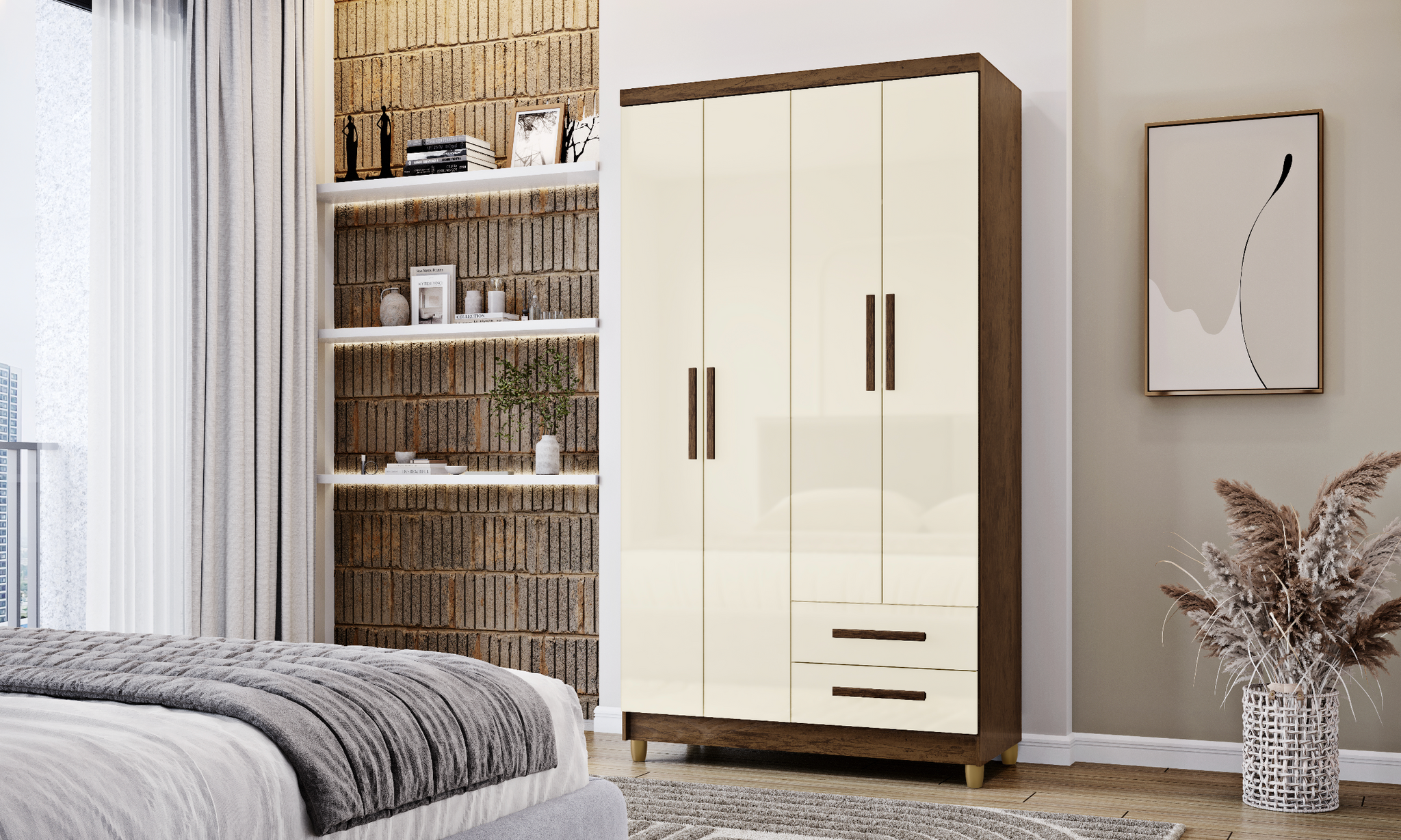 Armoire LINE IMBUIA CHAMPANHE / 10065IMBUIA/CHAMPANHE